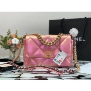 chanel 19 large flap bag Iridescent Calfskin&Gold-Tone AS1162 Pink HV03495NP24