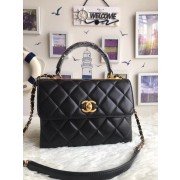 Chanel CC original lambskin top handle flap bag 92236 black Gold Buckle HV01214Kn56