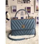 Chanel CC original lambskin top handle flap bag 92236V Light blue Gold Buckle HV03063Xp72