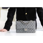 Chanel Classic Handbag Grained Calfskin & silver-Tone Metal A1112 grey HV03598oK58
