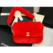 Chanel flap bag Shearling Lambskin & Gold-Tone Metal AS2240 red HV04686bW68