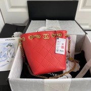 Chanel Lambskin bucket bag AS2381 red HV04619TV86