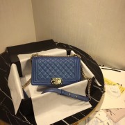 Chanel Le Boy Flap Shoulder Bag Original Leather Blue A67086 Gold HV07702vN22