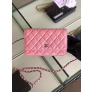 Replica Chanel classic wallet on chain Grained Calfskin & Silver-Tone Metal 33814 Pearlescent Pink HV04525Ac56