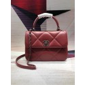 Imitation Chanel CC original lambskin top handle flap bag A92236 red&silver-Tone Metal HV04538ye39