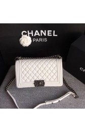 Knockoff Chanel LE BOY Shoulder Bag Sheepskin Leather A67086 white Silver chain HV04086iV87