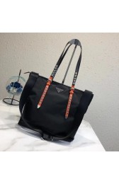 Prada Saffiano leather and nylon tote 1BG212 black&orange HV03048Xr72