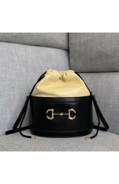 Replica Gucci 1955 Horsebit bucket bag 602118 black&cream HV11612ui32