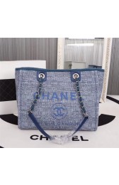 Imitation AAA Chanel Canvas Shopping Bag Calfskin & Silver-Tone Metal A23556 blue HV04717kf15