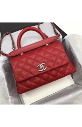 Knockoff Chanel Classic Caviar leather mini Top Handle Bag A92990 red Silver chain HV10952WW40