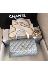 Replica Chanel original Caviar leather flap bag top handle A92290 light blue&Gold-Tone Metal HV11358ls37